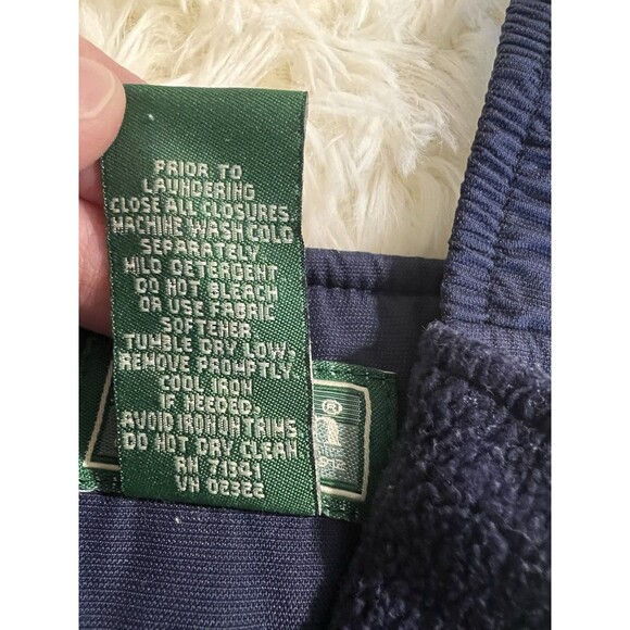 LL Bean Navy Blue  Snowsuit Cold Buster Snow Bibs Zip Fleece Lined 12-18 month - Picture 6 of 7